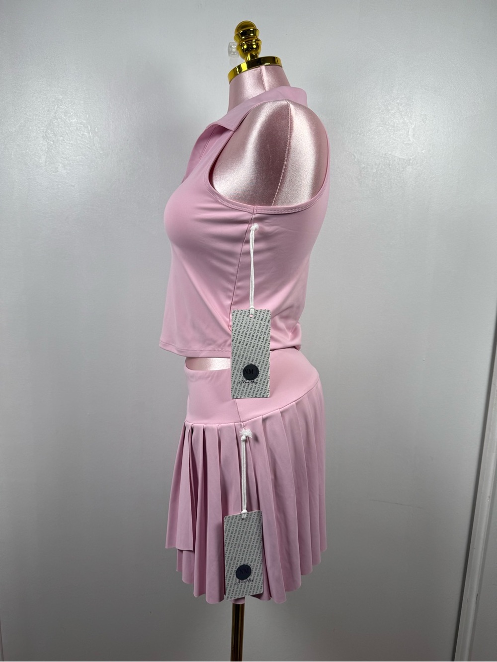 New Mix Pink Matching Set Crop Top Pleated Skort NWT Size Large - Picture 8 of 11